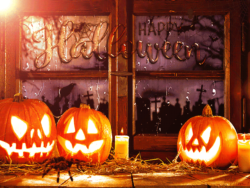 Dynie na parapecie szczęśliwego Halloween